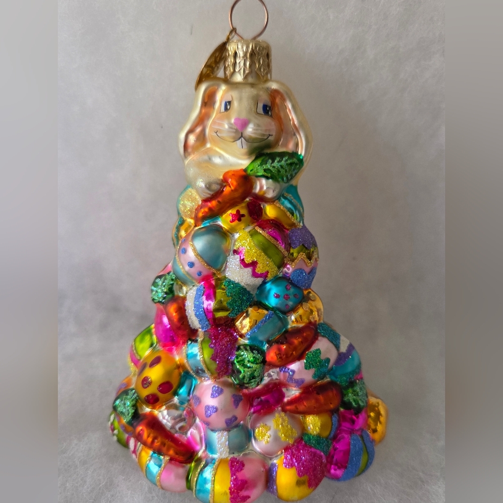 Christopher Radko Multi-Color Bunny & Easter Egg Stack Glass Ornament